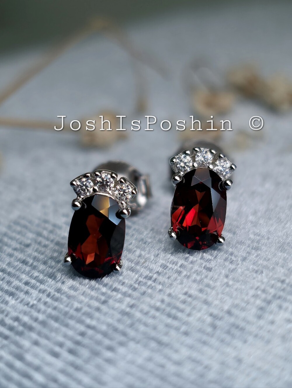 2.2CTW Red Garnet Stud Earrings In Sterling Silver